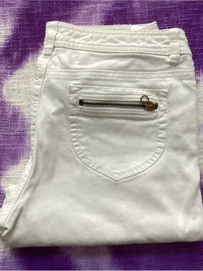 Michael Kors White Jeans with Gold Logo Button